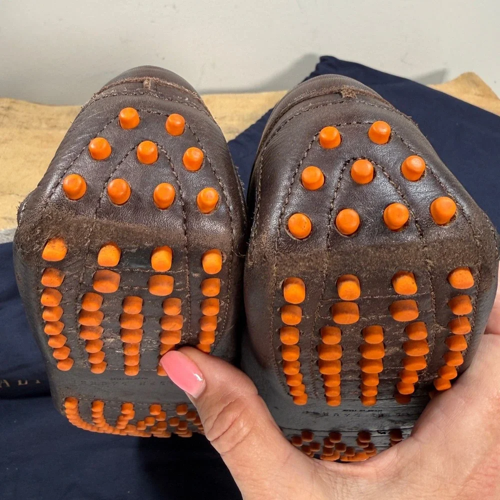 Ralph Lauren Hemming Driving Loafers Men Brown Leather Orange Sole 11 Italy
